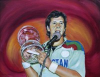 Shanzay Subzwari, Imran Khan 1992 World Cup, 14 x 18 Inch, Acrylics on Canvas, Figurative Painting, AC-SSB-004